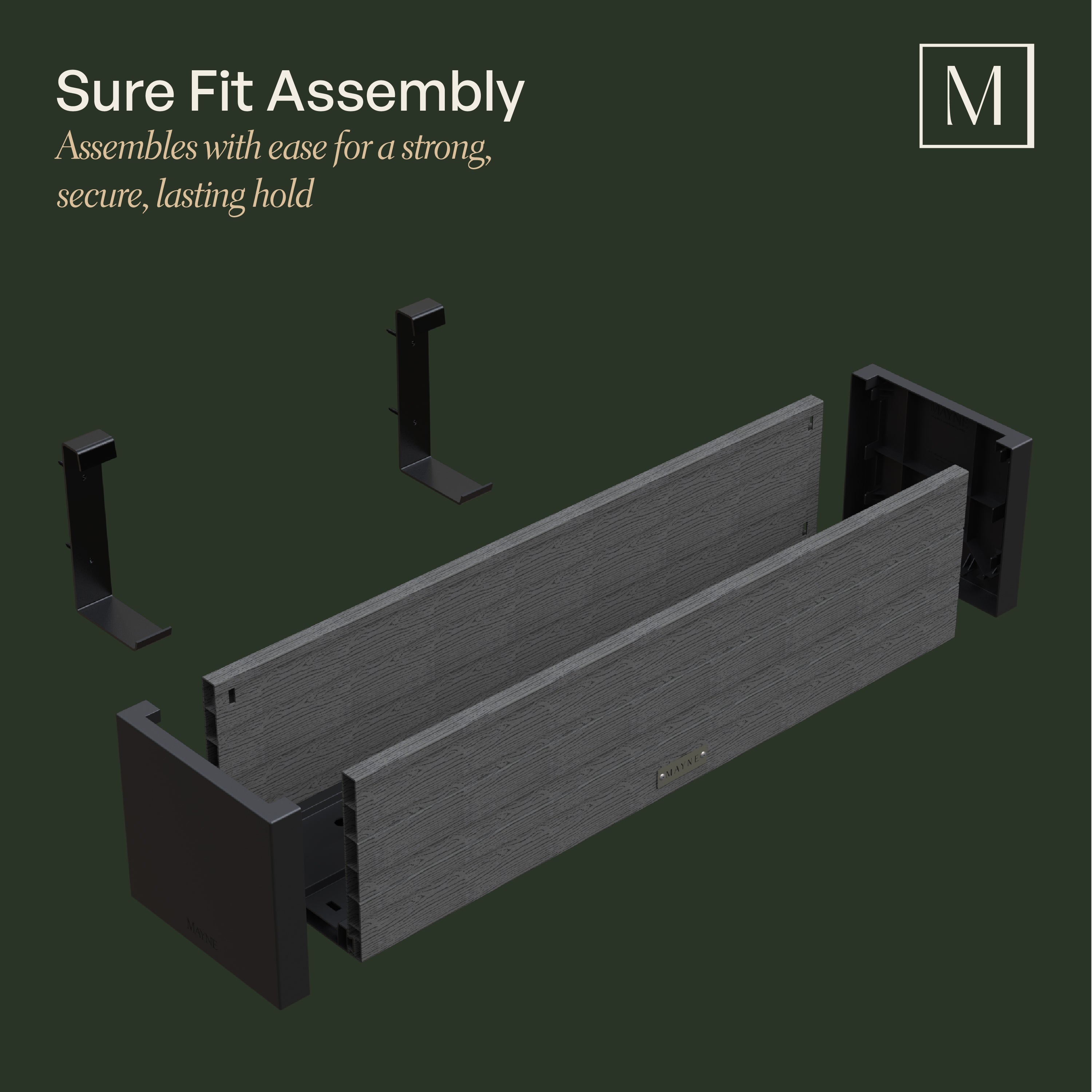 Mayne Horizon 2ft Window Box with Steel Wall Mount Brackets