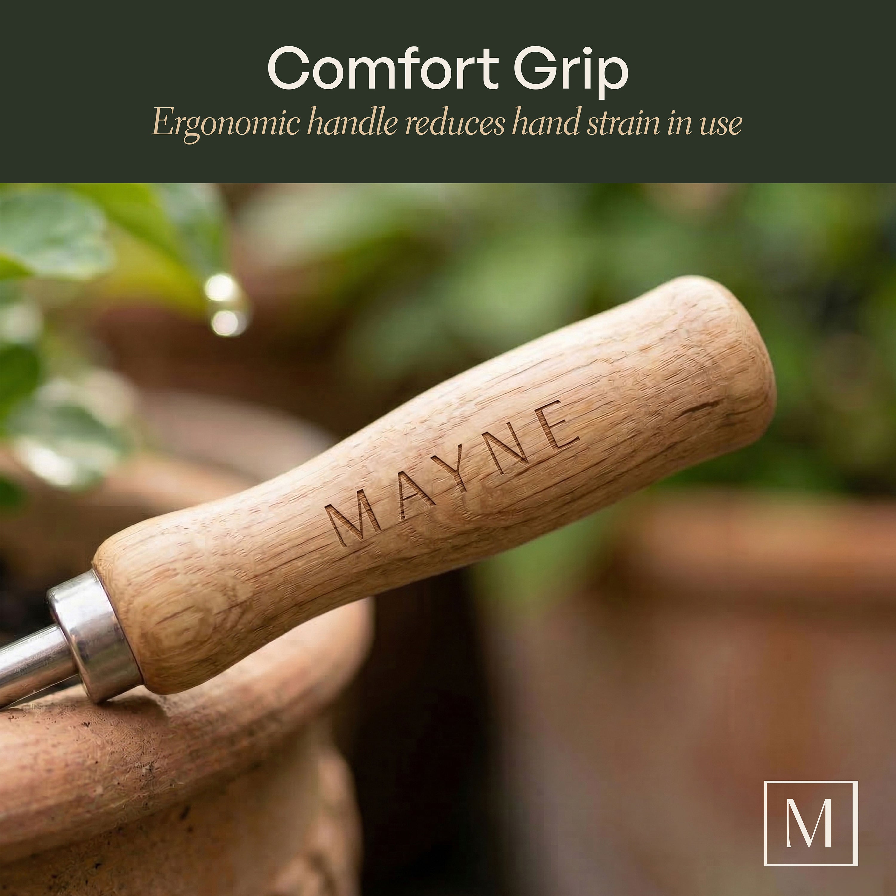 Mayne 4-Piece Essential Garden Tool Set – Hand Cultivator, Transplanter, Weeder & Trowel