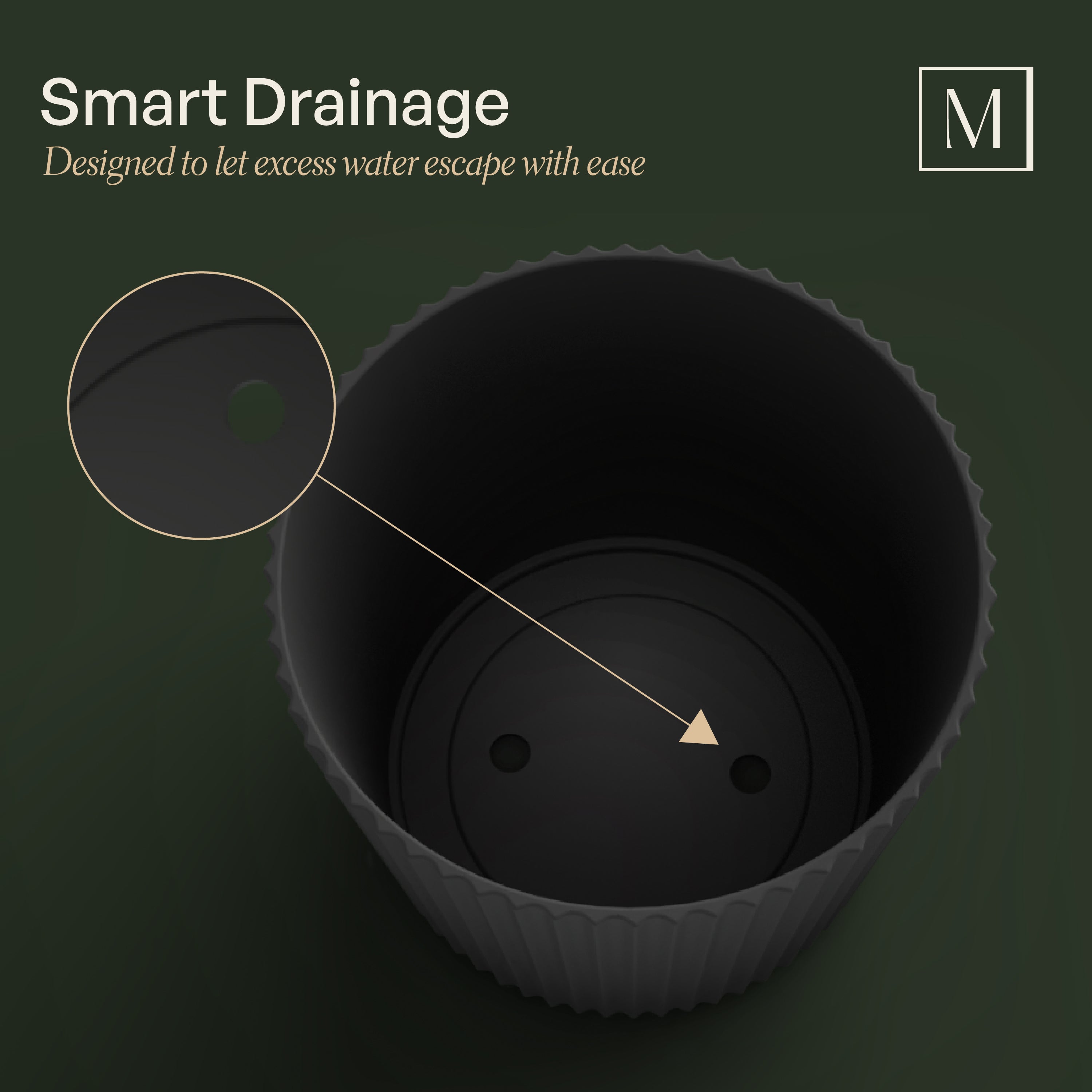 Mayne Serene Round Ribbed Planter with Drainage Hole