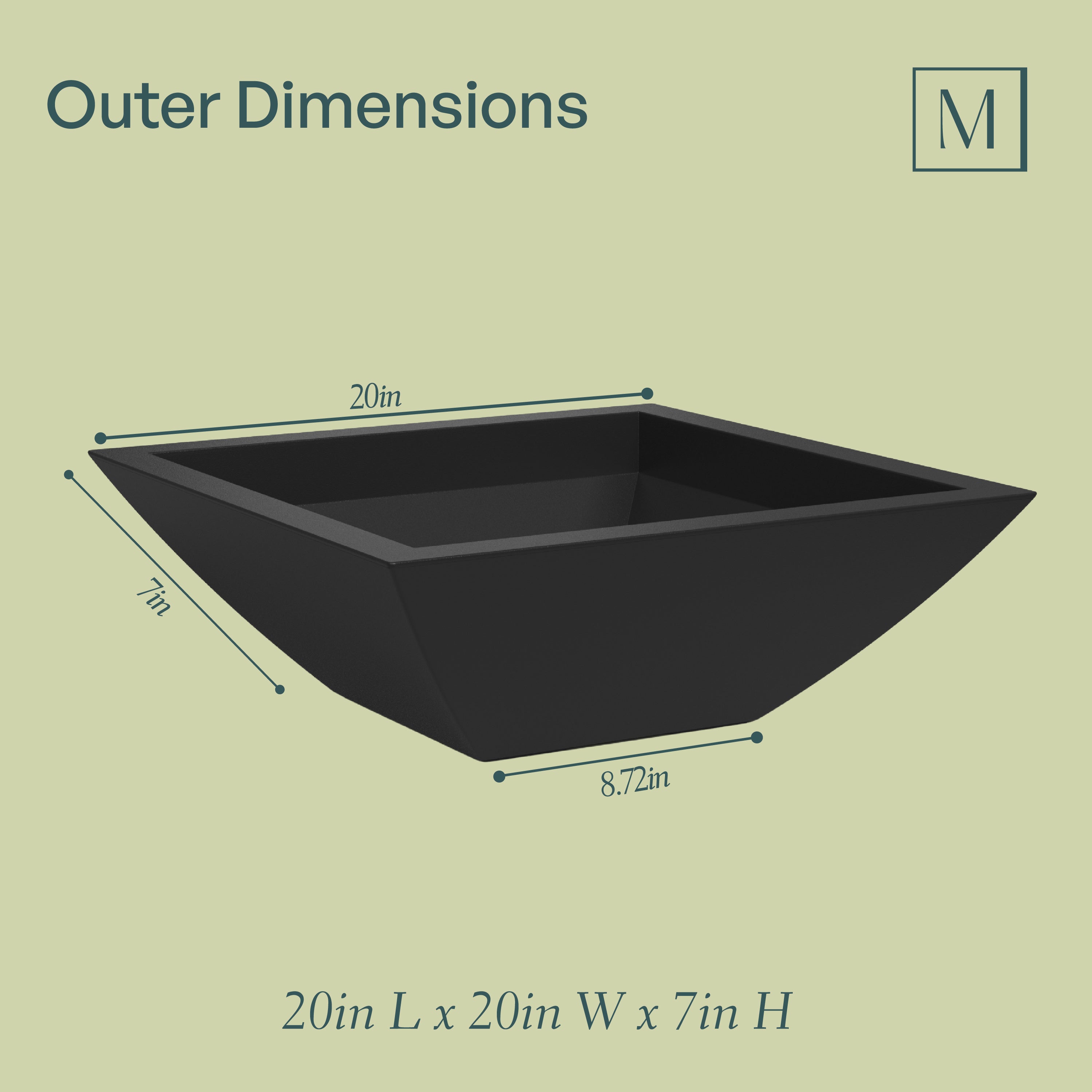 Mayne Evolve 20-Inch Square Tapered Bowl Planter