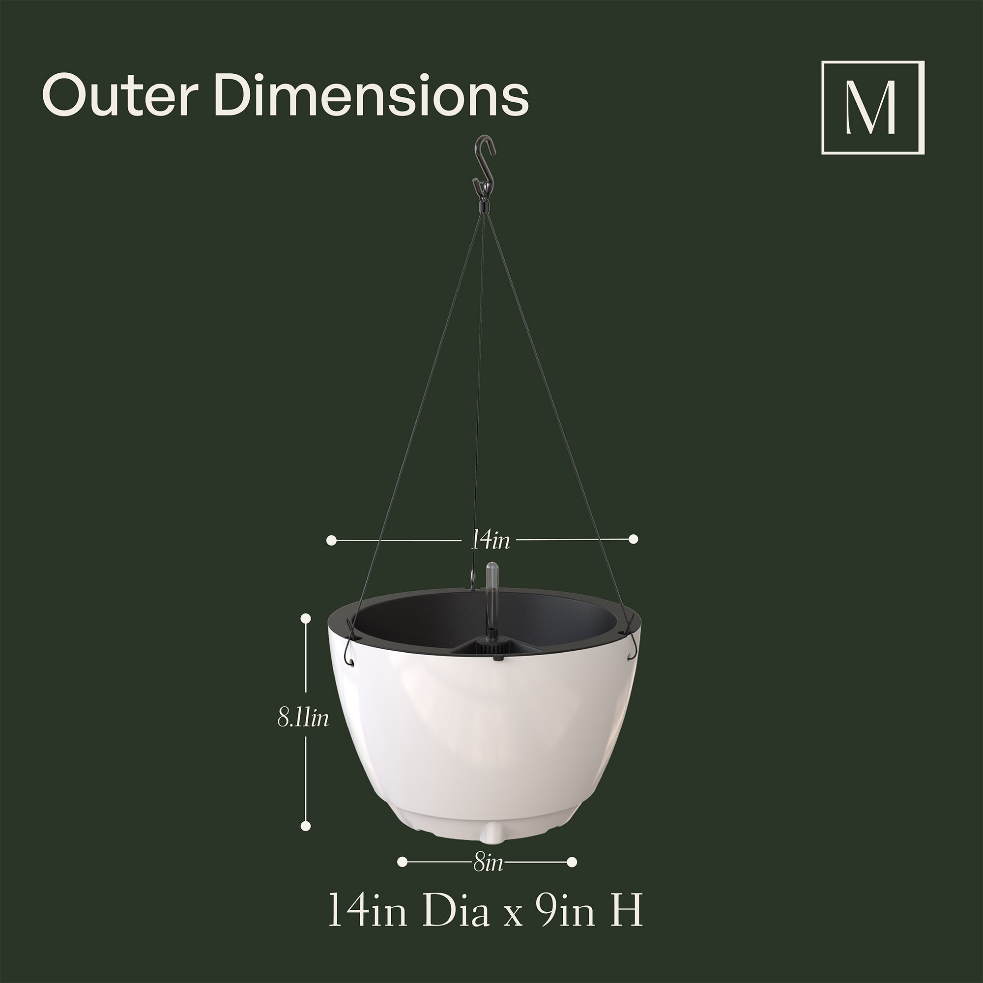 Mayne Caprio 14-Inch Self-Watering Hanging Planter with Water Level Indicator