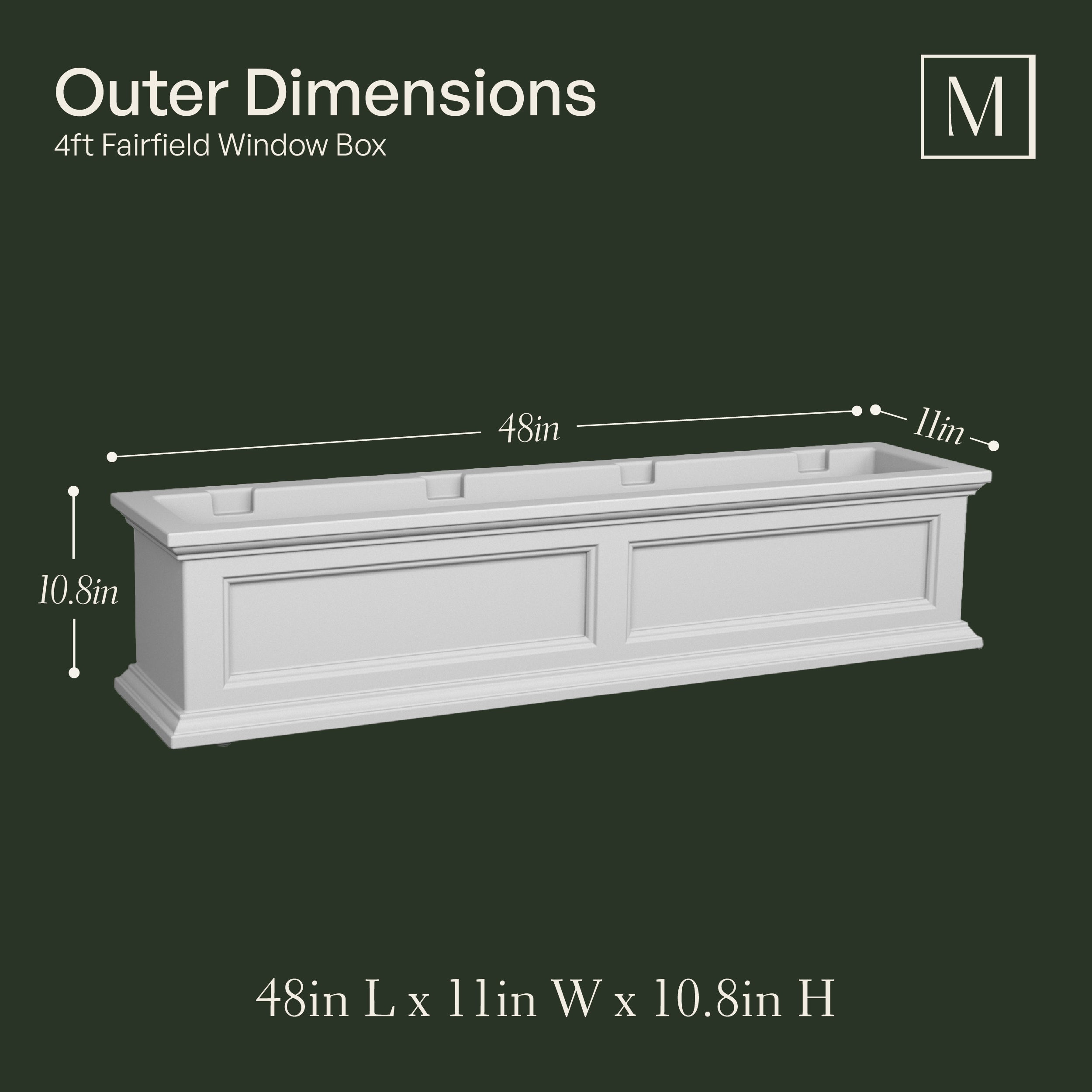 Mayne Fairfield 4ft Self-Watering Window Box with Steel Wall Mount Brackets