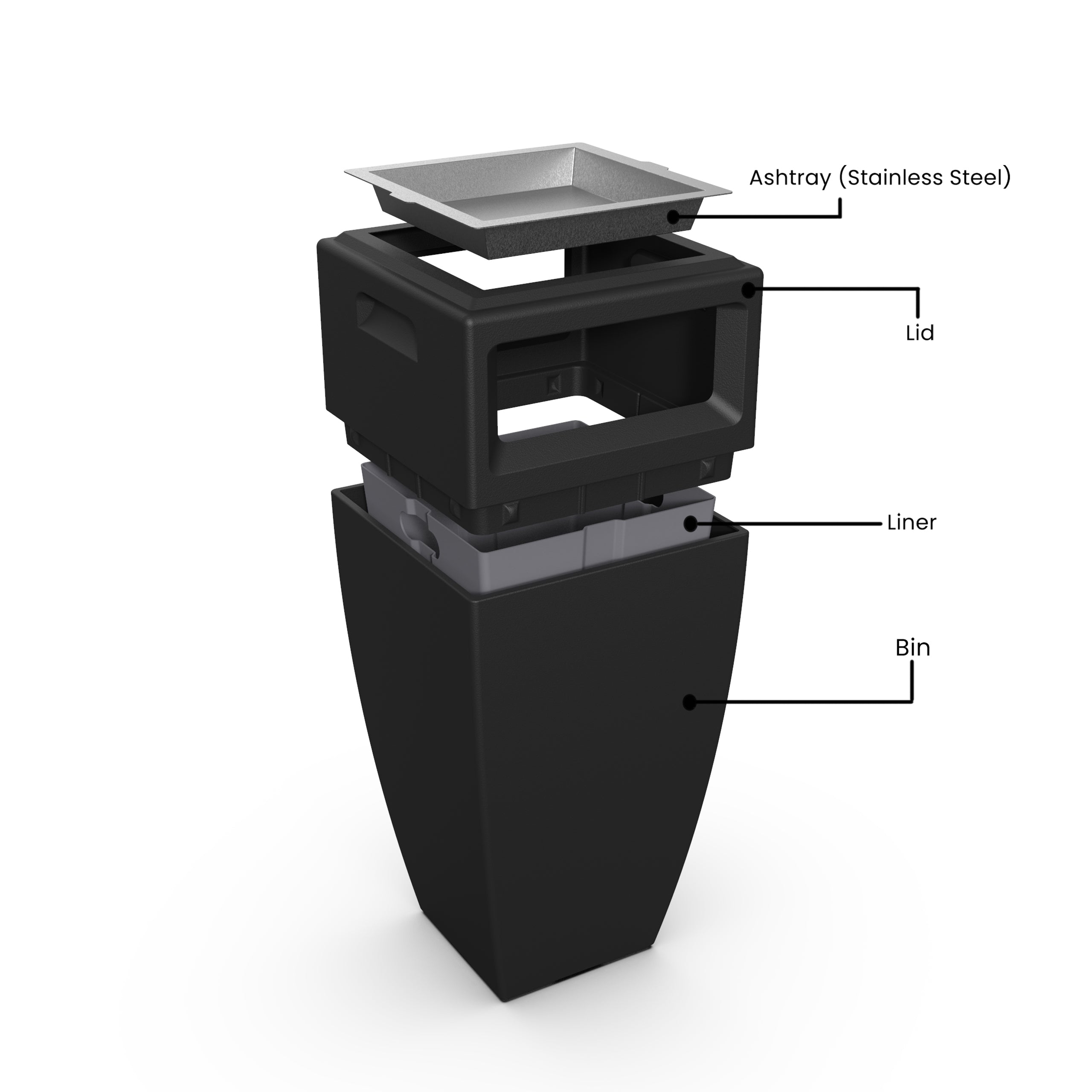 Mayne Kobi 43in Tall Waste Bin with Ashtray Insert