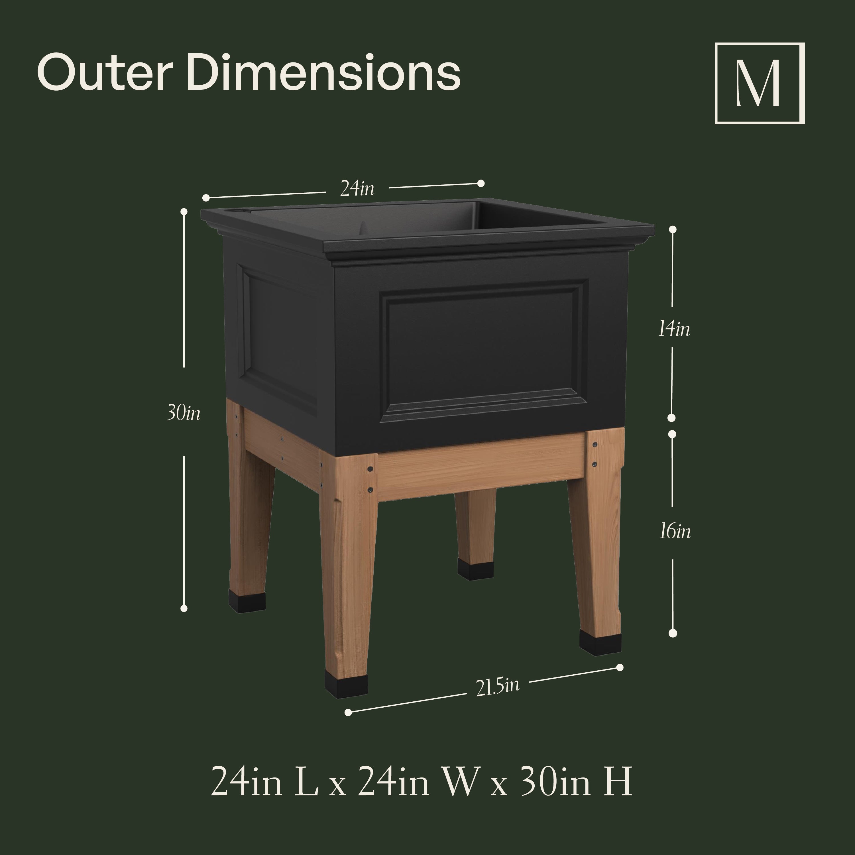 Mayne Fairfield 24-Inch Self-Watering Square Elevated Garden Bed with Wooden Legs