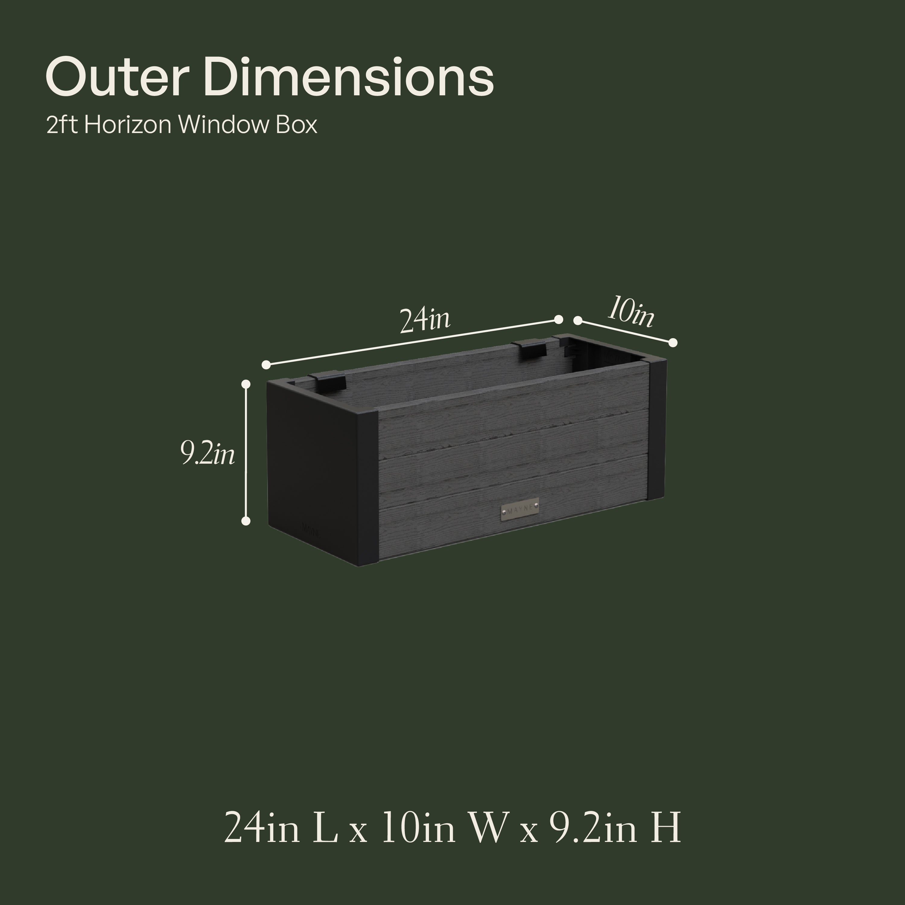 Mayne Horizon 2ft Window Box with Steel Wall Mount Brackets
