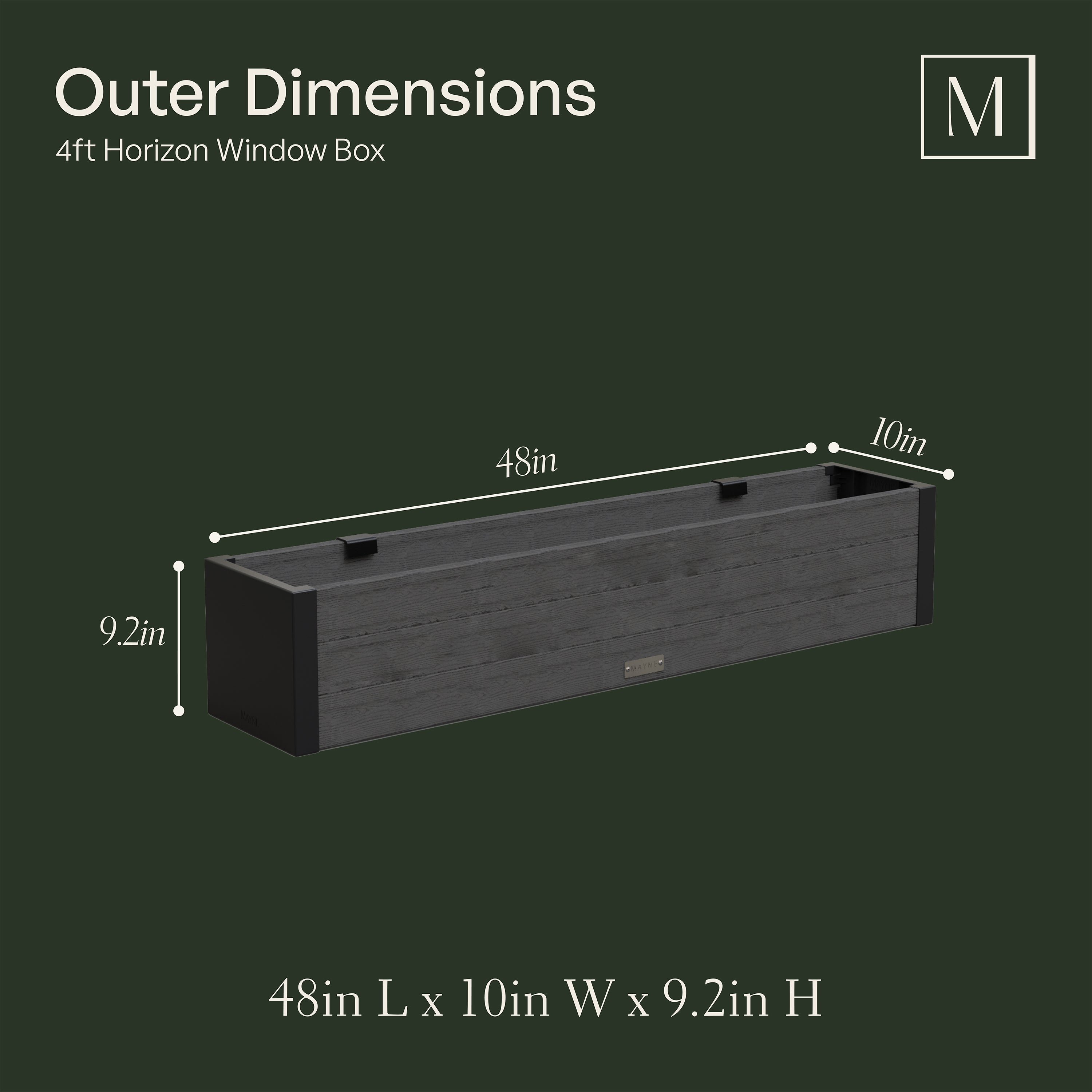 Mayne Horizon 4ft Window Box with Steel Wall Mount Brackets
