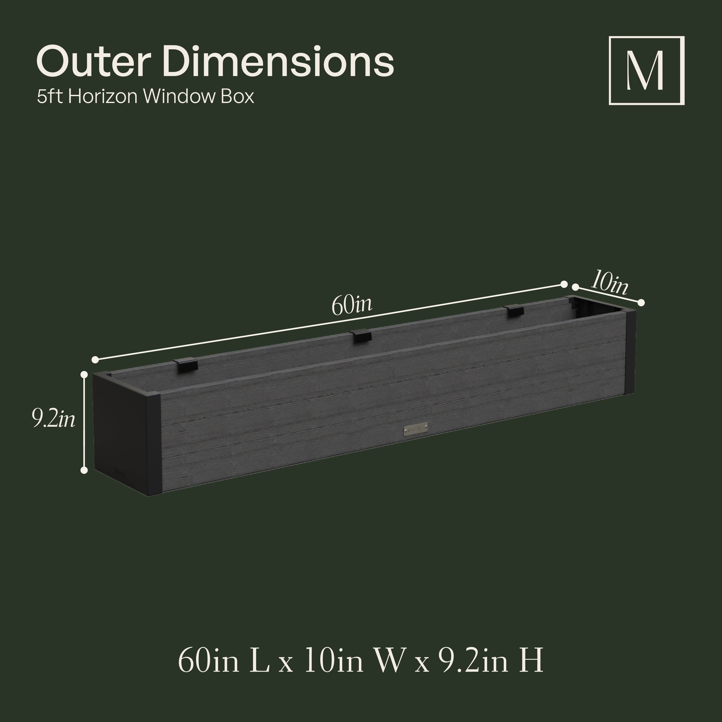 Mayne Horizon 5ft Window Box with Steel Wall Mount Brackets