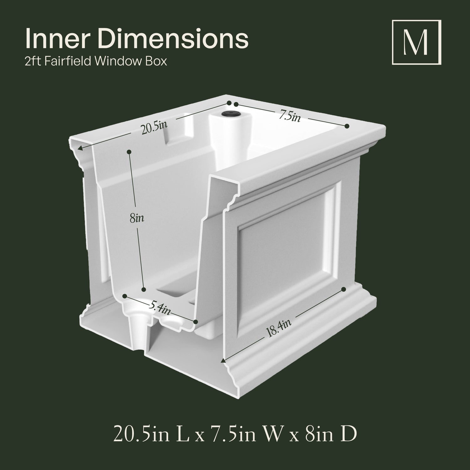 Mayne Fairfield 2ft Self-Watering Window Box with Steel Wall Mount Brackets