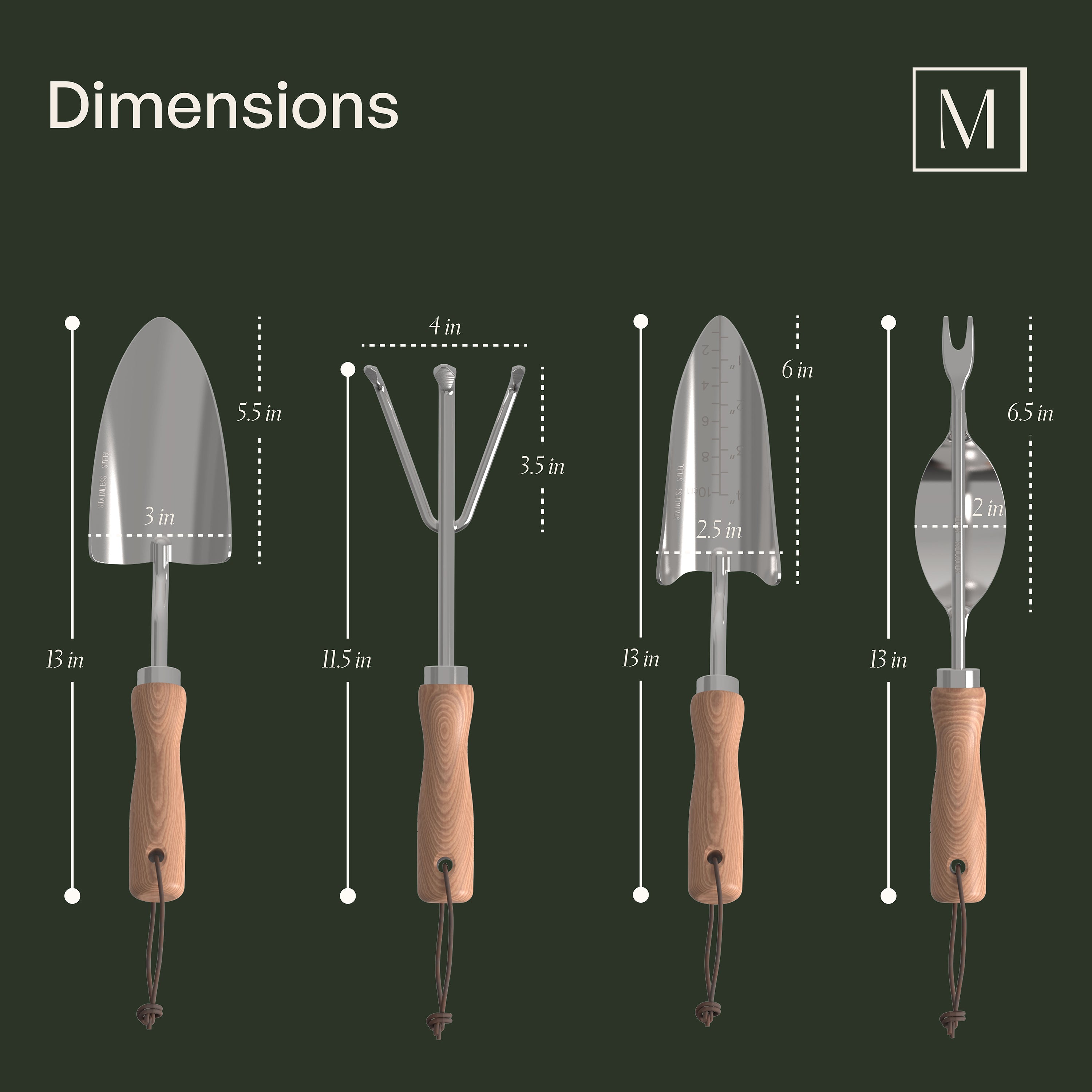 Mayne 4-Piece Essential Garden Tool Set – Hand Cultivator, Transplanter, Weeder &amp; Trowel