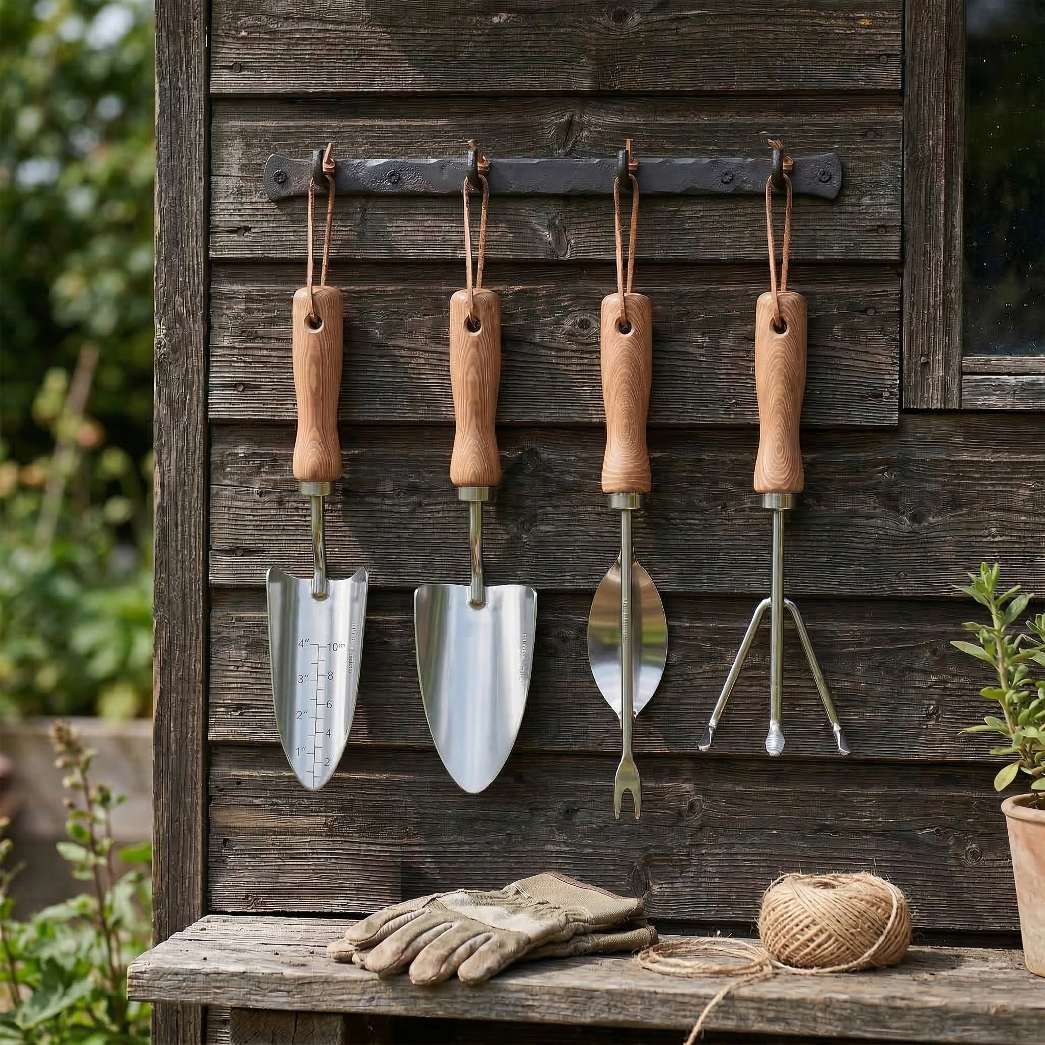 Mayne 4-Piece Essential Garden Tool Set – Hand Cultivator, Transplanter, Weeder &amp; Trowel