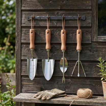 Mayne 4-Piece Essential Garden Tool Set – Hand Cultivator, Transplanter, Weeder &amp; Trowel
