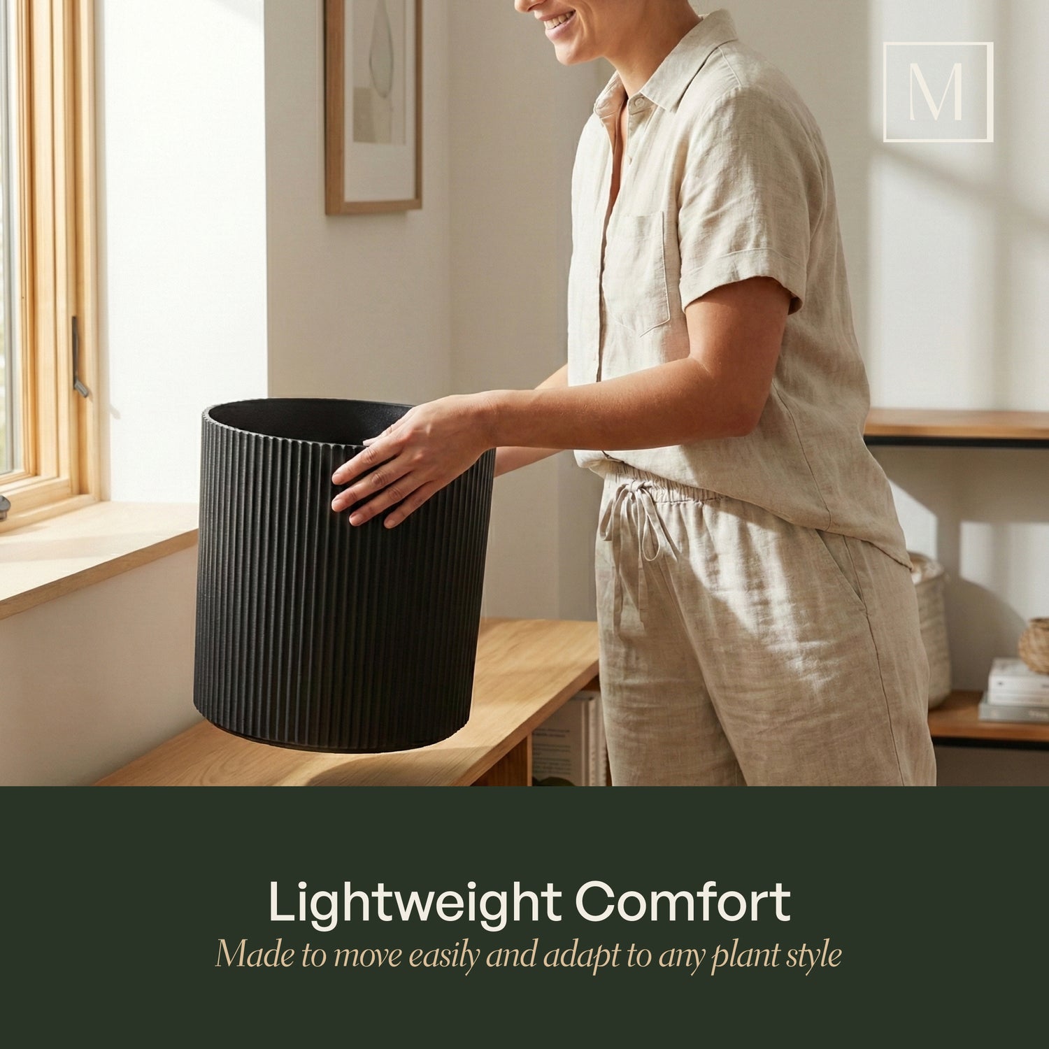 Mayne Serene Round Ribbed Planter with Drainage Hole