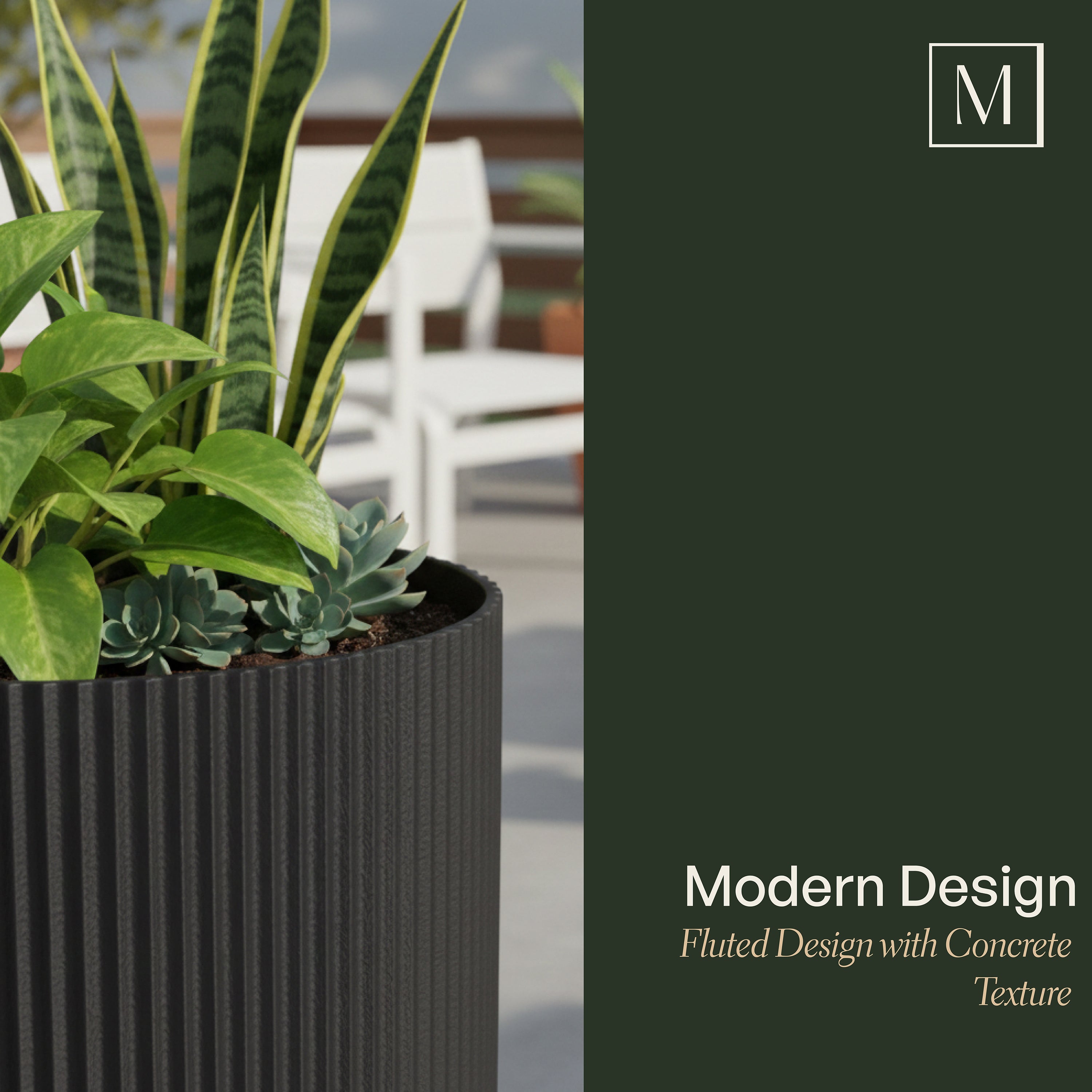 Mayne Serene Round Ribbed Planter with Drainage Hole