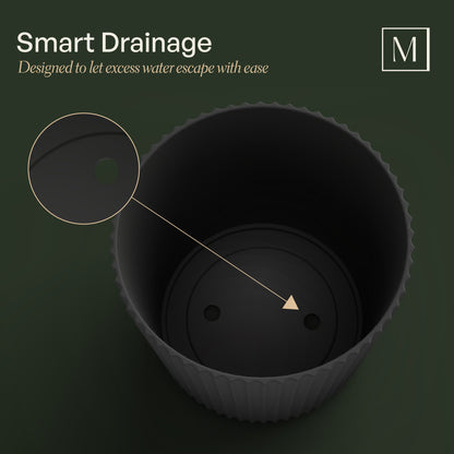 Mayne Serene Round Ribbed Planter with Drainage Hole