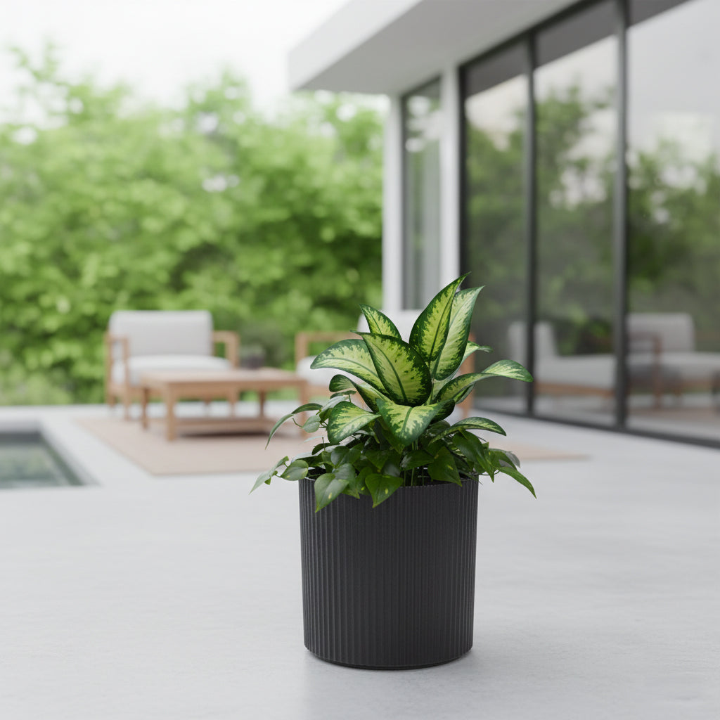 Mayne Serene Round Ribbed Planter with Drainage Hole