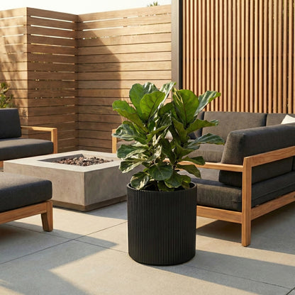 Mayne Serene Round Ribbed Planter with Drainage Hole