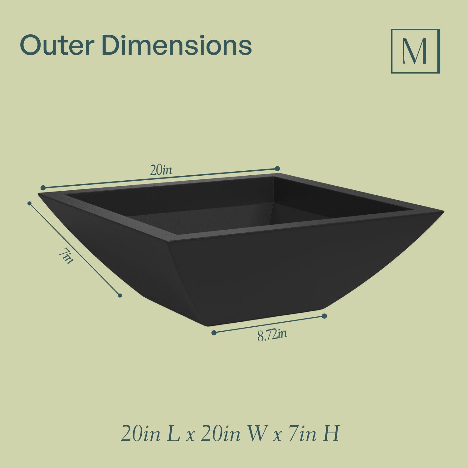 Mayne Evolve 20-Inch Square Tapered Bowl Planter