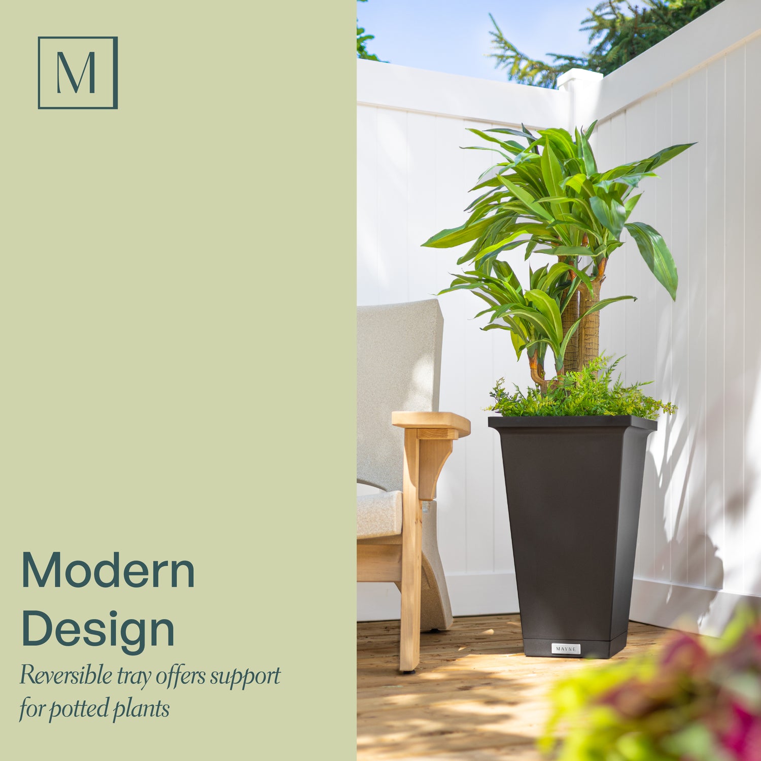Mayne Evolve 24-Inch Tall Planter with Removable Planting Insert and Drip Tray
