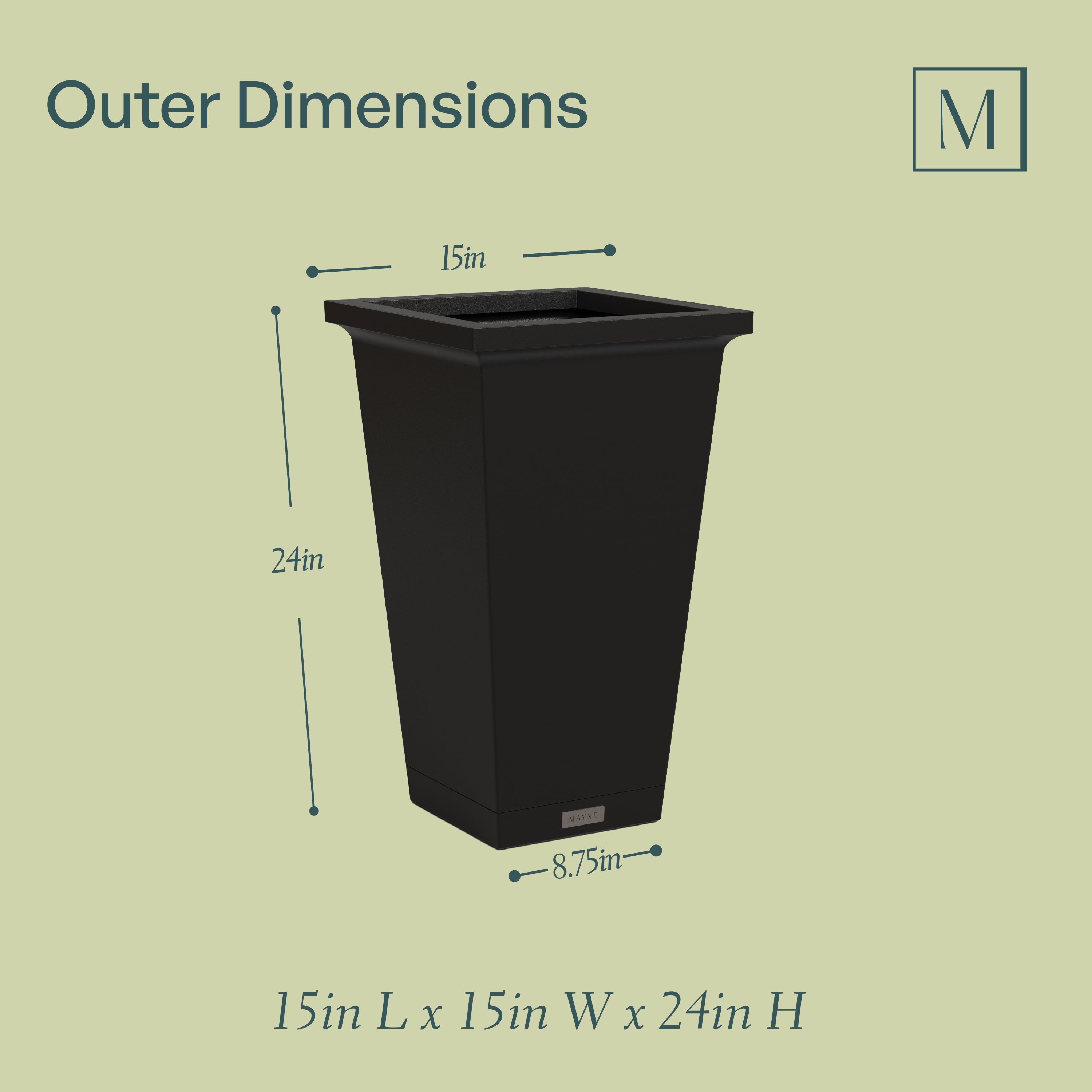 Mayne Evolve 24-Inch Tall Planter with Removable Planting Insert and Drip Tray