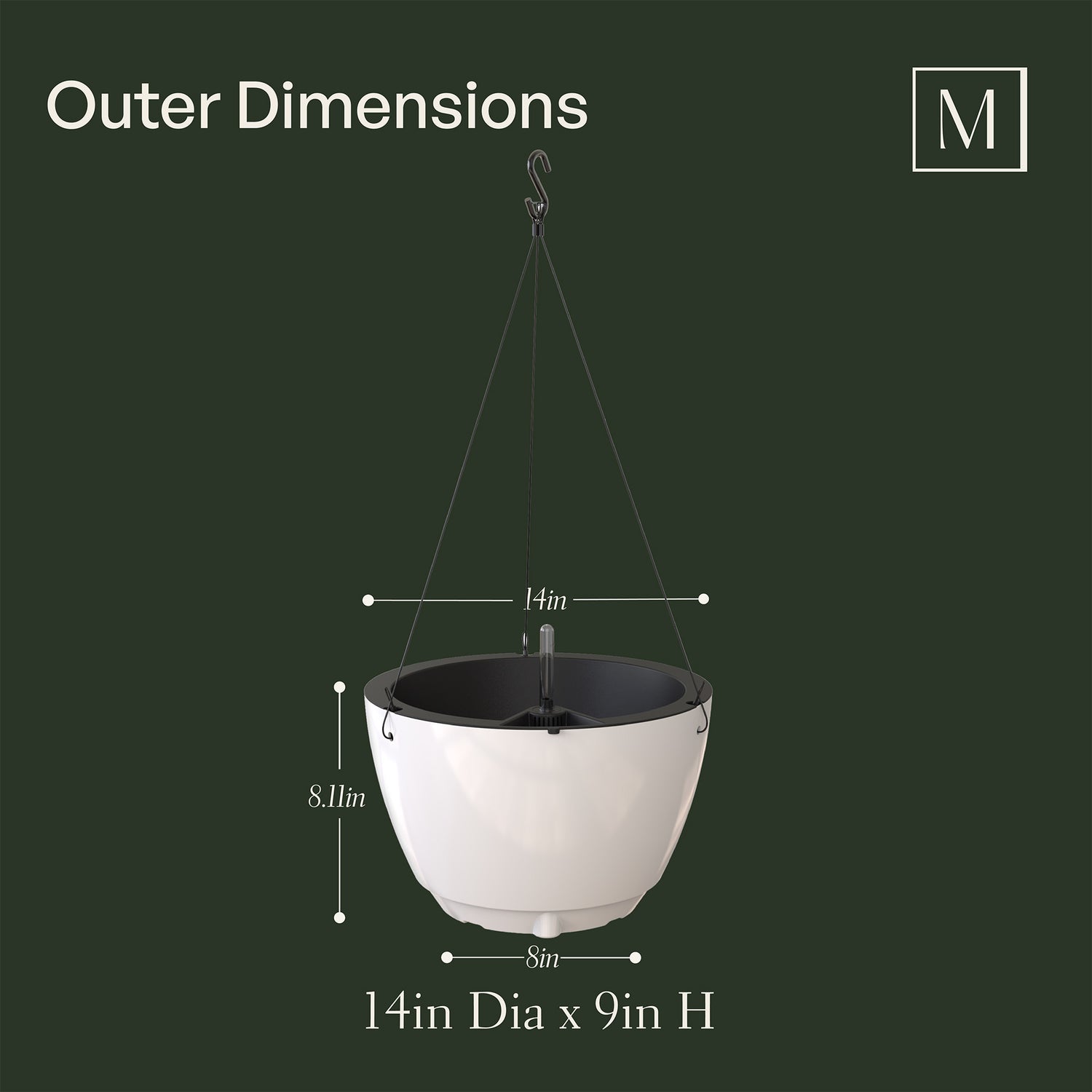 Mayne Caprio 14-Inch Self-Watering Hanging Planter with Water Level Indicator