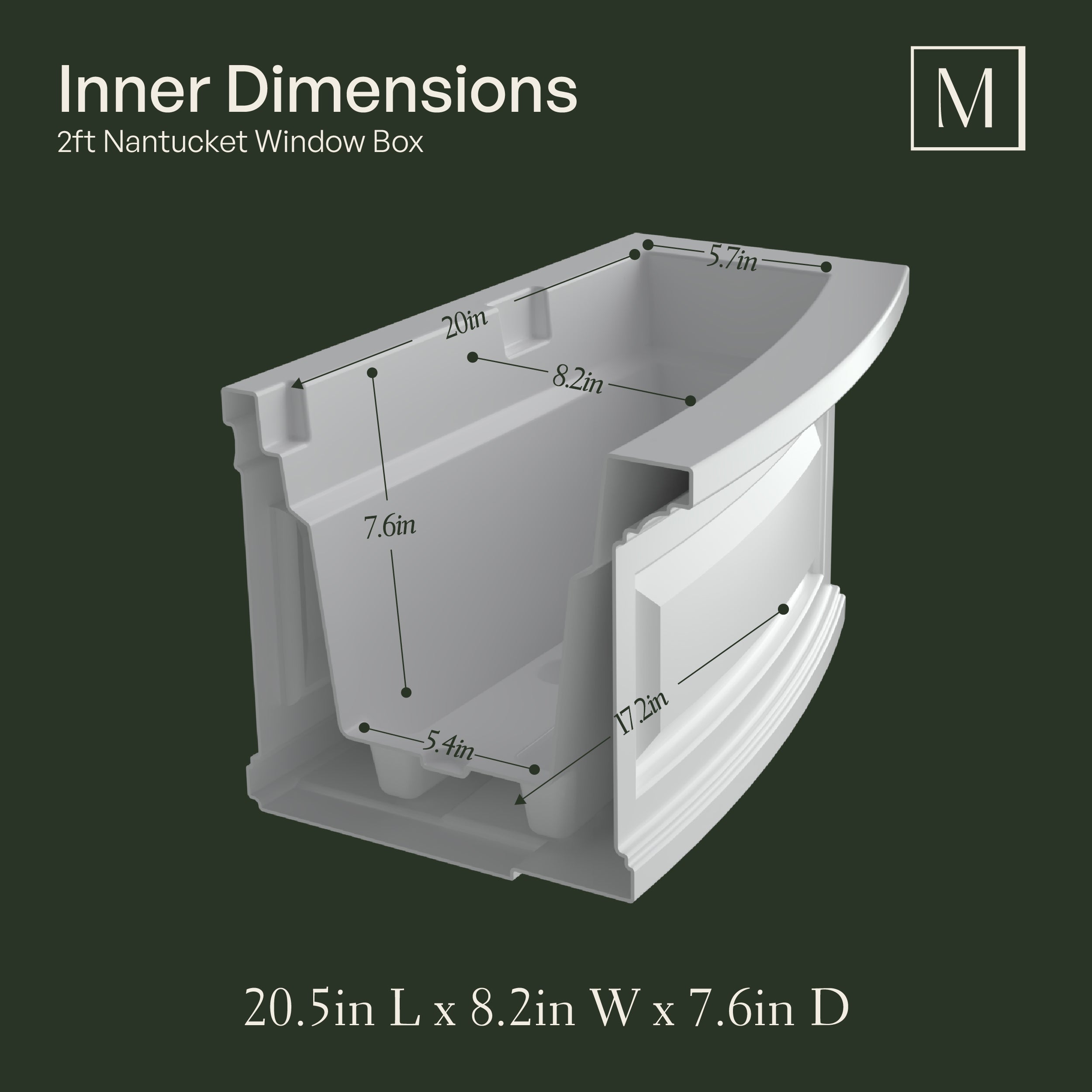 Mayne Nantucket 2ft Self-Watering Window Box with Steel Wall Mount Brackets