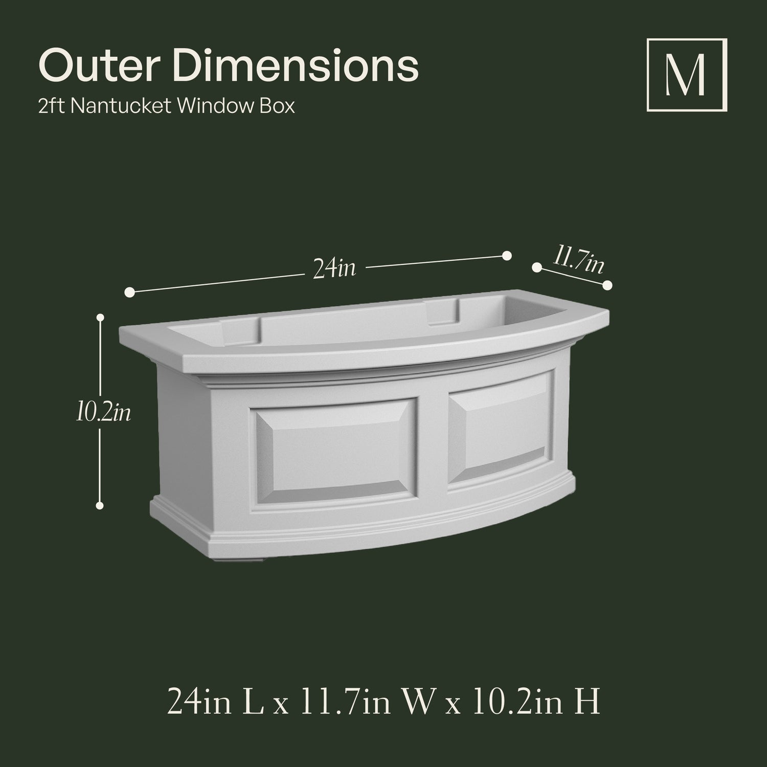 Mayne Nantucket 2ft Self-Watering Window Box with Steel Wall Mount Brackets