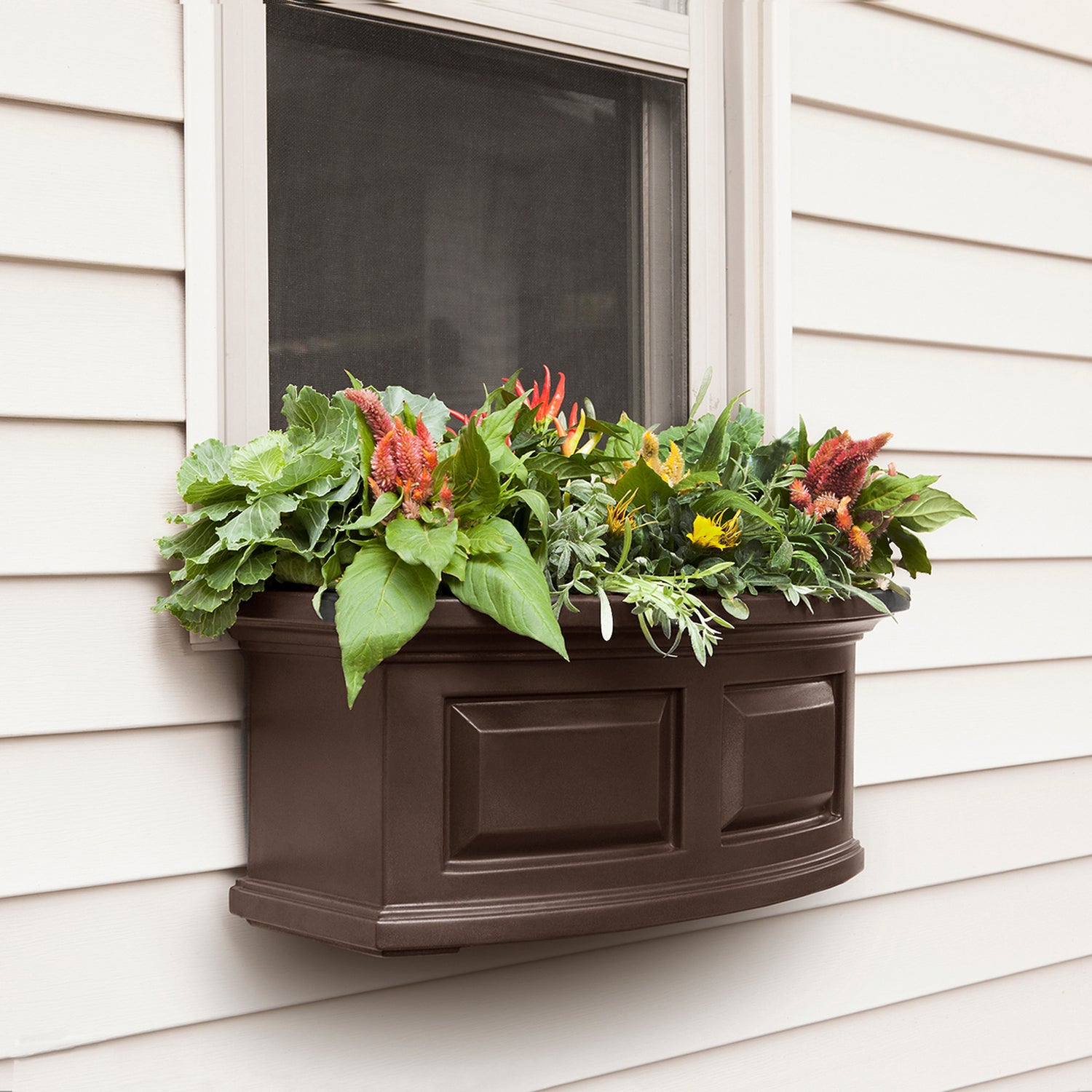 Mayne Nantucket 2ft Self-Watering Window Box with Steel Wall Mount Brackets (Espresso)