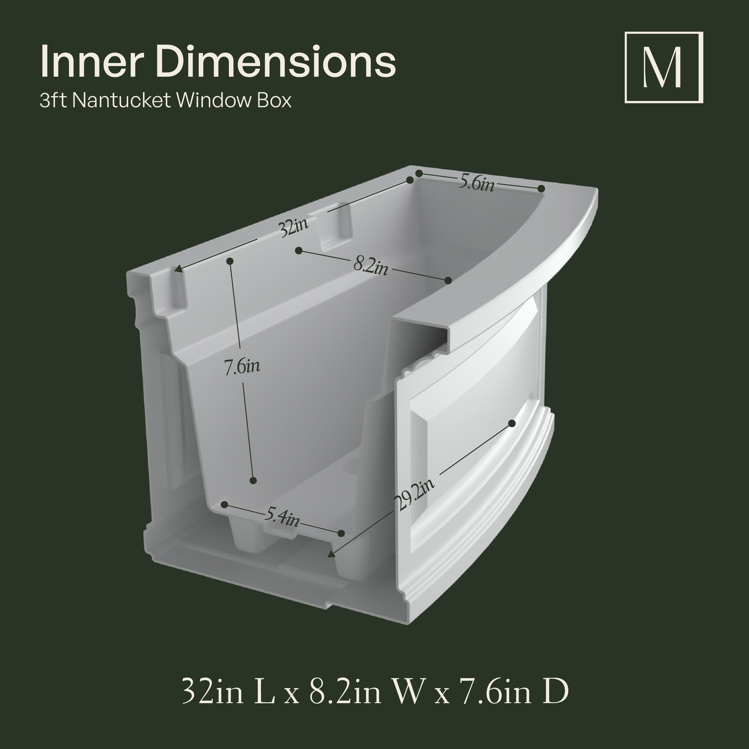 Mayne Nantucket 3ft Self-Watering Window Box with Steel Wall Mount Brackets