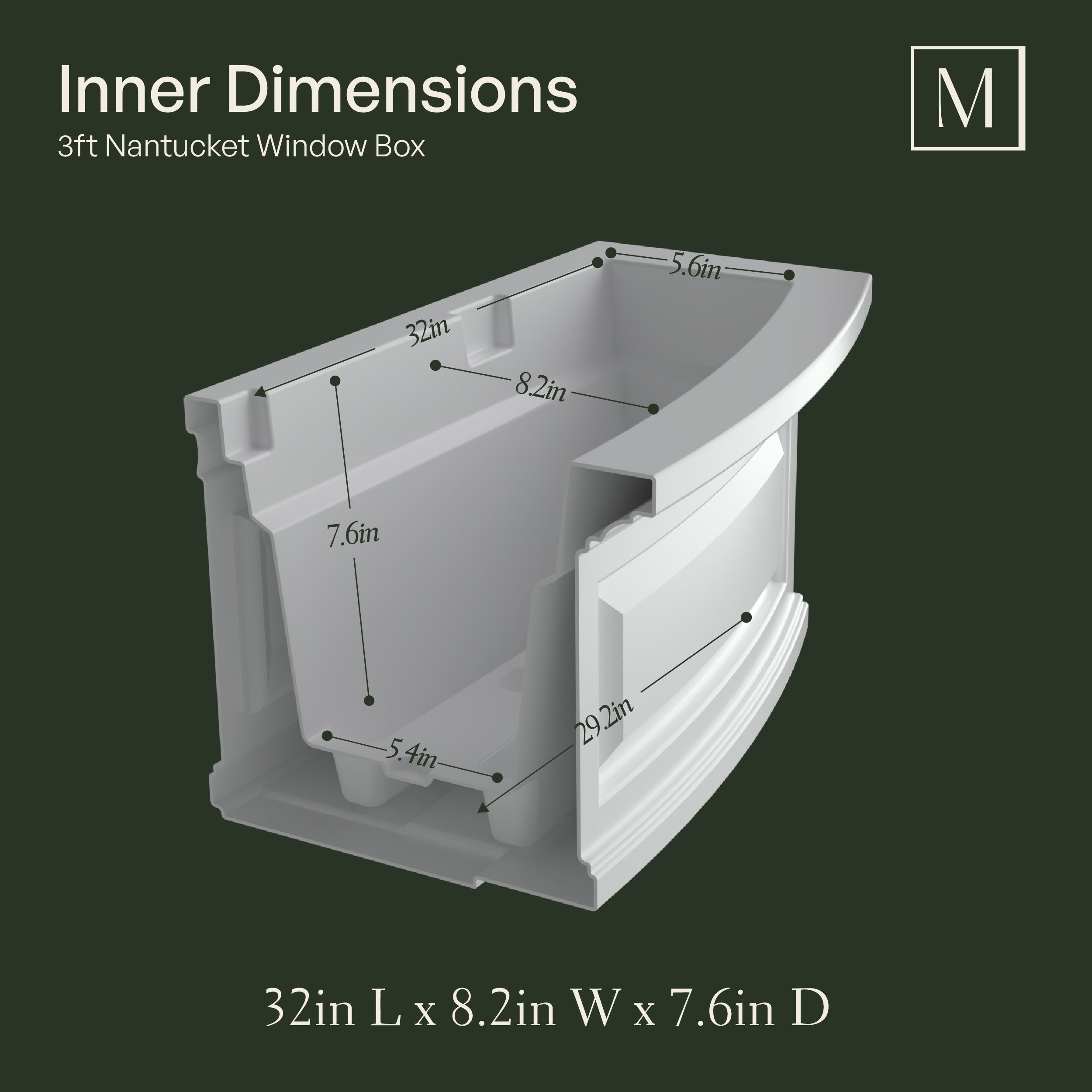 Mayne Nantucket 3ft Self-Watering Window Box with Steel Wall Mount Brackets