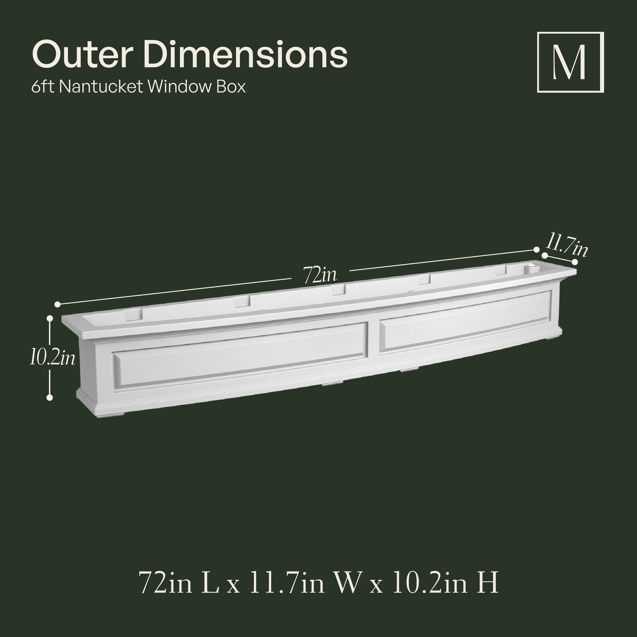 Mayne Nantucket 6ft Self-Watering Window Box with Steel Wall Mount Brackets