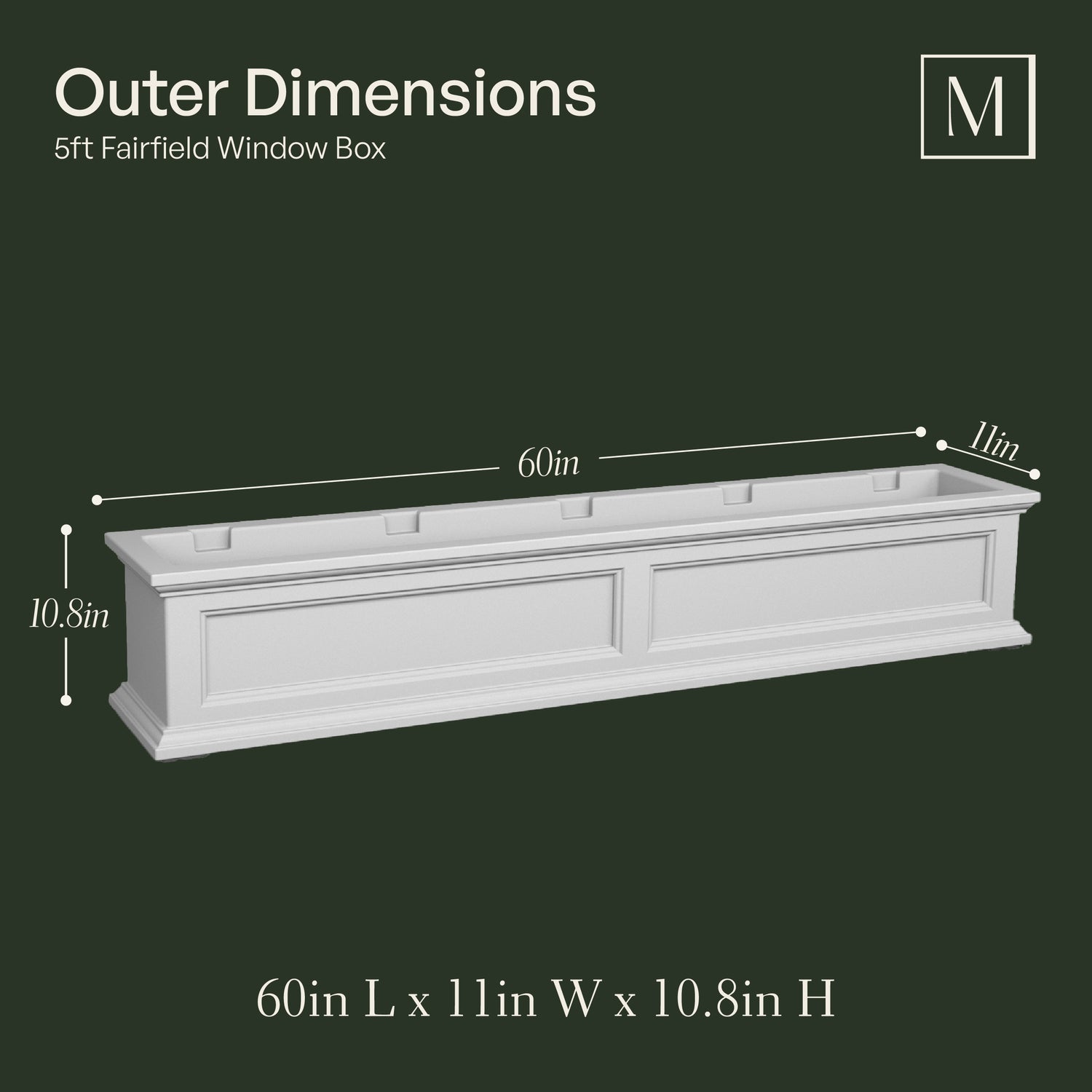 Mayne Fairfield 5ft Self-Watering Window Box with Steel Wall Mount Brackets