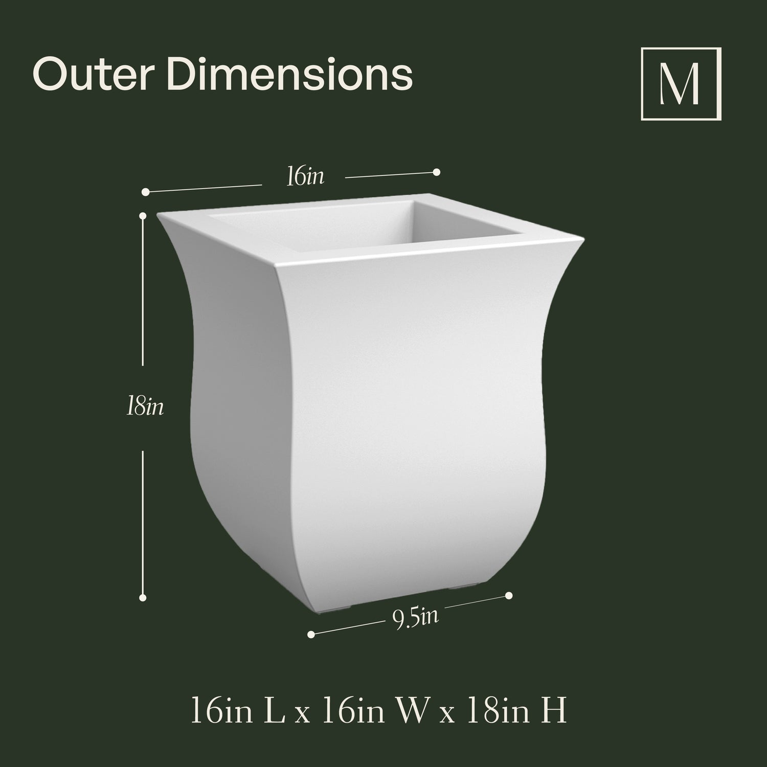 Mayne Valencia 16-Inch Indoor and Outdoor Square Planter