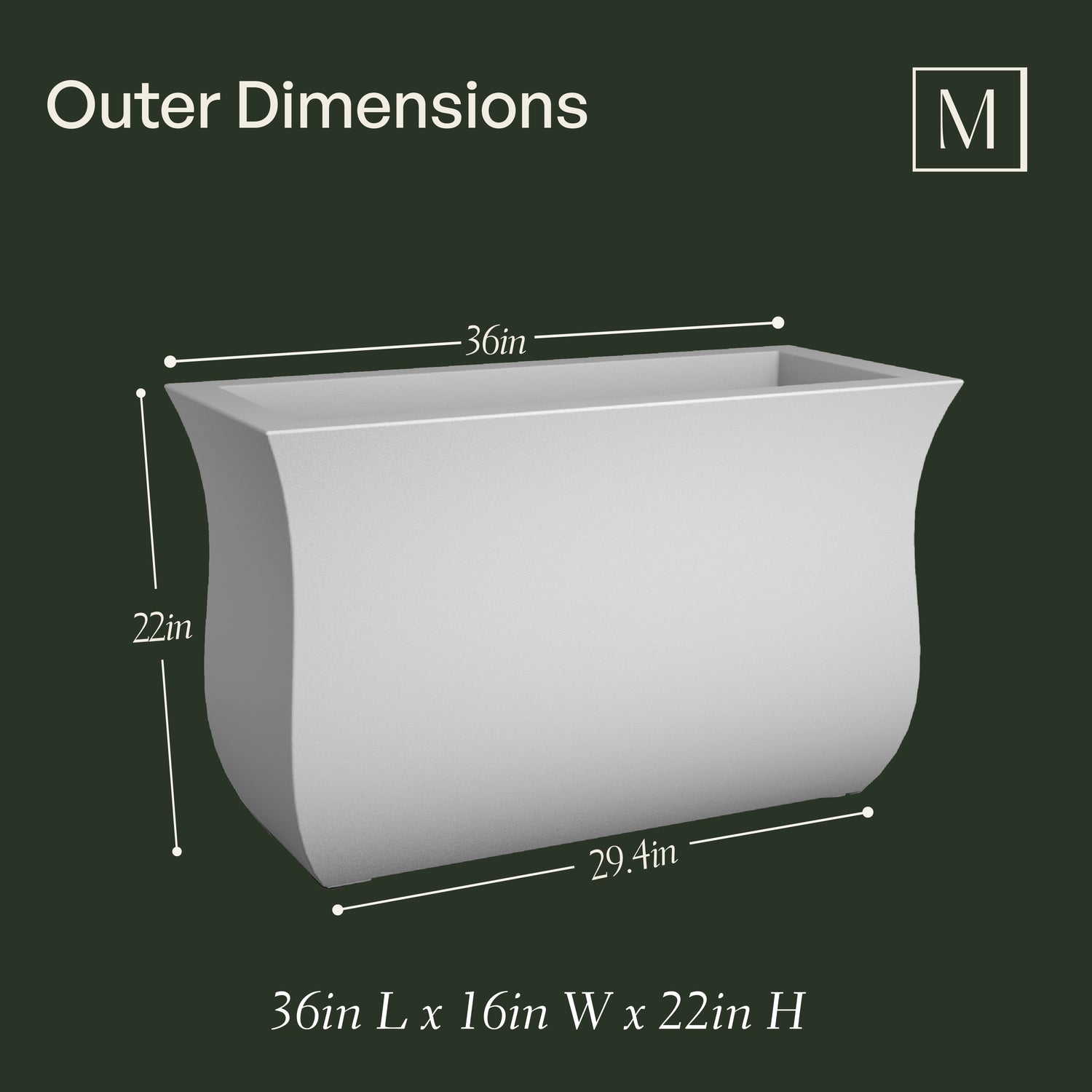 Mayne Valencia 36-Inch Indoor and Outdoor Tapered Trough Planter