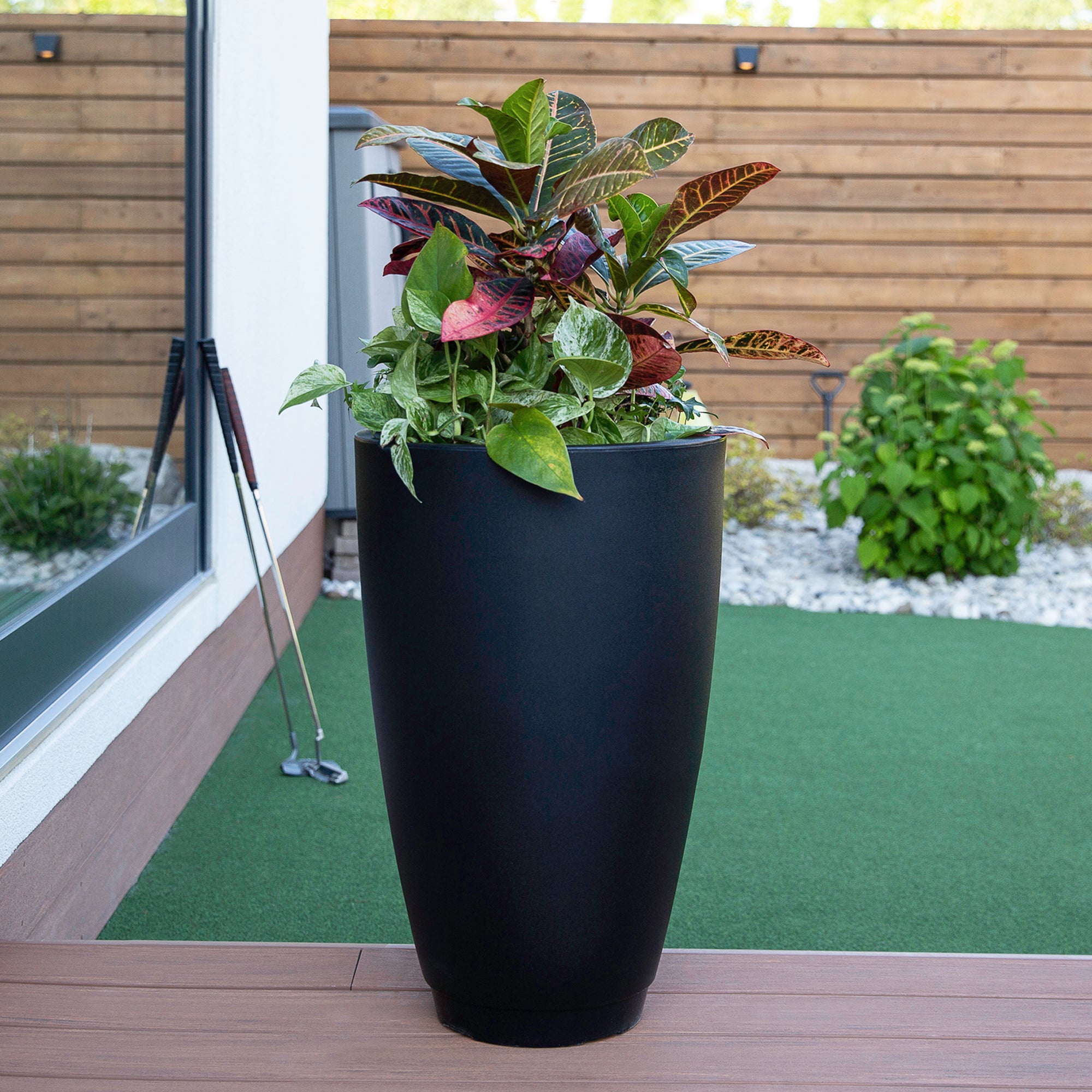 Mayne Caprio 26-Inch Self-Watering Tall Planter (Black)